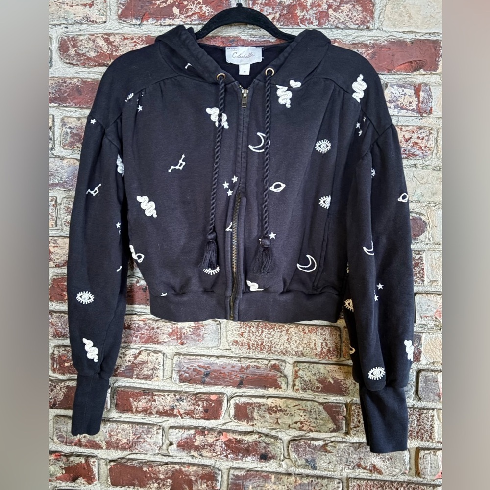 Cleobella Rayne Crop Hoodie ๐ Anthropologie Celestial Zip Up Boho Grunge - Picture 2 of 5